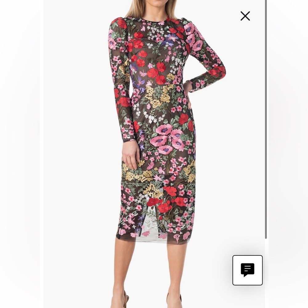 Dress the Population Sophia Floral Embroidered Long Sleeve Sheath Dress